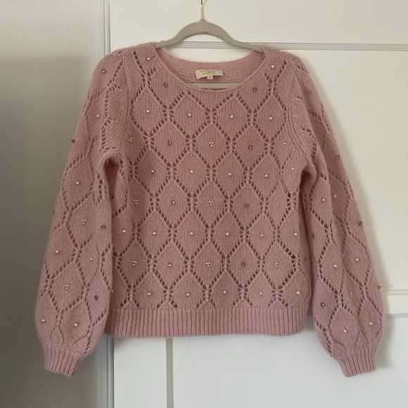 Sezane Federica Jumper Powder Pink Pearls Jewels open knit mohair Size M - Picture 5 of 9